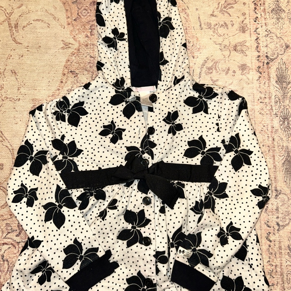Janie and Jack Black and White Floral Polka Dot Cardigan